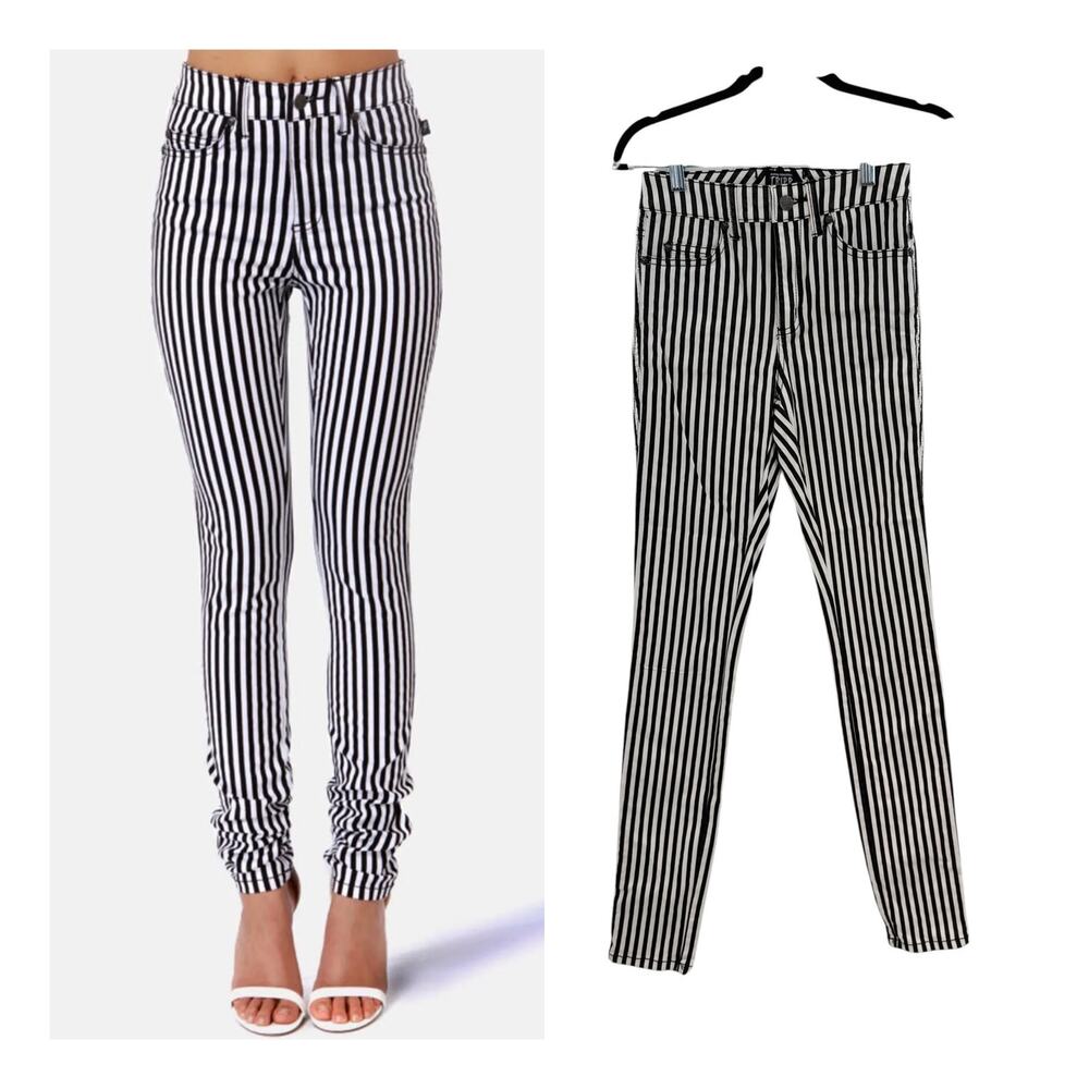 Tripp NYC Black White Vertical Stripe Skinny Jeans Punk Goth Size 1/25
